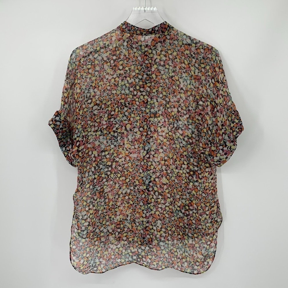 Equipment Femme sheer floral shirt blouse top silk button boxy fit black Small